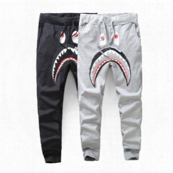 2017 Tide Pencil Pants For Men Loose Cartoon Shark Hip Hop Men Pants Fashion Full Length Drawstring Trousers For Men Free Shipping