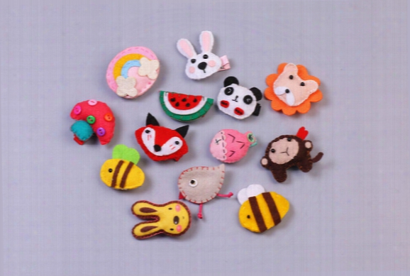 40pcs Fashion Cute Felt Animals Fox Panda Lion Monkey Bee Rabbit Hairpins Solid Kawaii Cartoon Hair Clips Headware Accessories