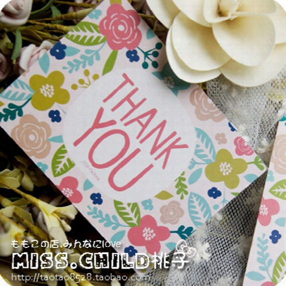 50pcs/lot Fresh Flowers Thank You Paper Card Wreath Of Rose Gift Decoration Thank You Card Message Rewards Card Bz152 &lt;$18 No Tracking