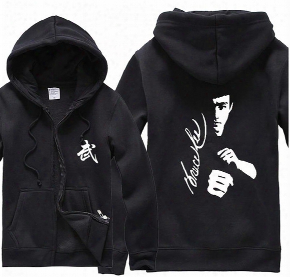 Bruce Lee Kung Fu Hoodies Cardigan Zipper Hooded Sweatshirt Mens 100% Cotton Print Coat High Qulity