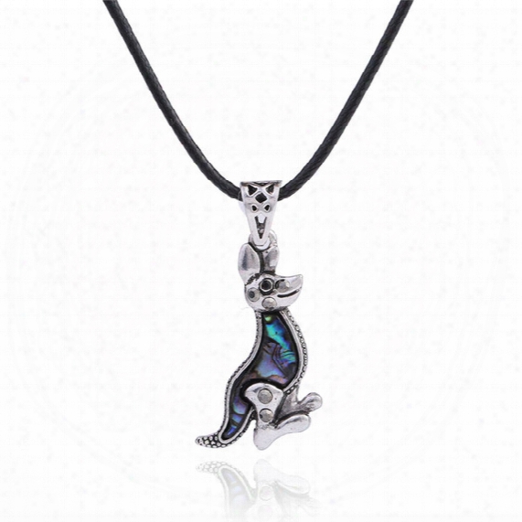 Cartoon Silver Plated Carved Kangaroo Abalone Shell Retro Bohemian Rhinestone Pendant Brass Buckle Black Korea Wax Necklace Best Gifts