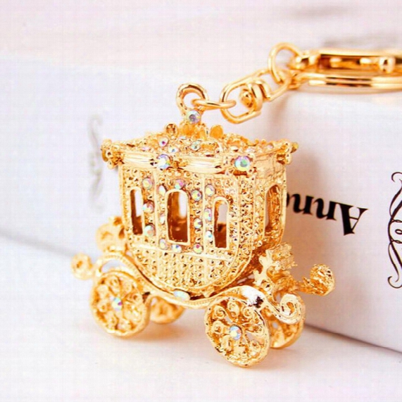 Crystal Pumpkin Carriage Purse Bag Buckle Handbag Pendant Keeychain Car Keyrings Holder For Hallowmas Fairy Tale Trendy Key Ring Gift
