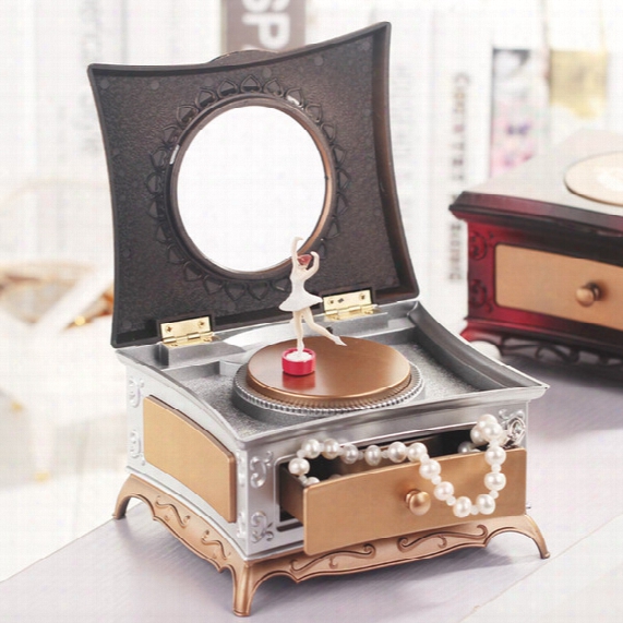 Dancing Ballerina Music Box Heart Shape Wooden Mechanical Musical Box Girls Carousel Hand Crank Music Box Mechanism For Gift