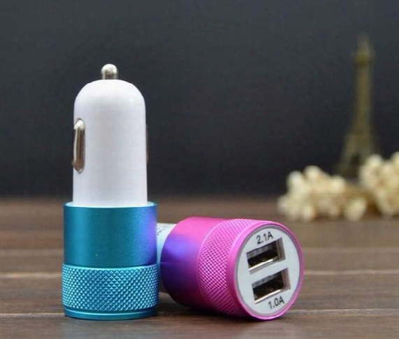 For Iphone 7 7plus Dual Mental Car Charger Colorful Adapter Usb Car Plug 5v 2 Ports Universal Car Plug No Package