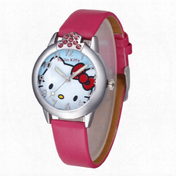 Free Shipping Hot 2017 Top Brand New Leather Wrist Watch Children Girl Cartoon Fashion Hello Kitty Tudent Quartz Watch