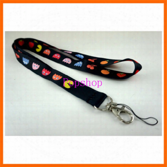 Hot Sale!50pcs New Game Pacman Fruity Game Neck Lanyard Strap Cell Mobile Phone Id Card Key Chain