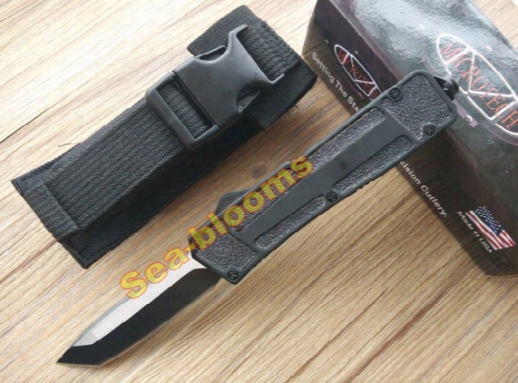 Microtech Scarab Tanto Point Single Edge Fine Edge Black Knife 58hrc Hunting Survival Knife With Original Box Gift Knife B221l