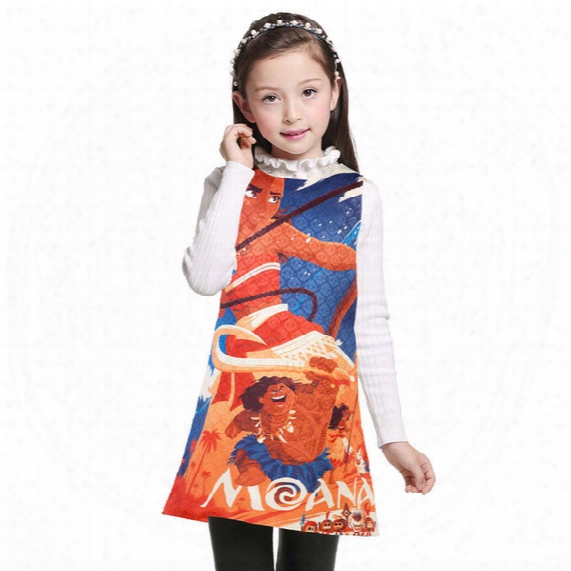 Moana Dress Middle Kids Girls Short Sleeved Dress Summer Moana Trolls Children A-line Cartoon Cloth