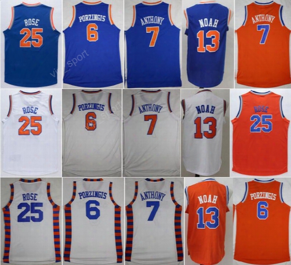 New 6 Kristaps Porzingis Jersey Men Sport 13 Joakim Noah 25 Derrick Rose Basketball Jerseys 7 Carmelo Anthony College Syracuse Orange Blue