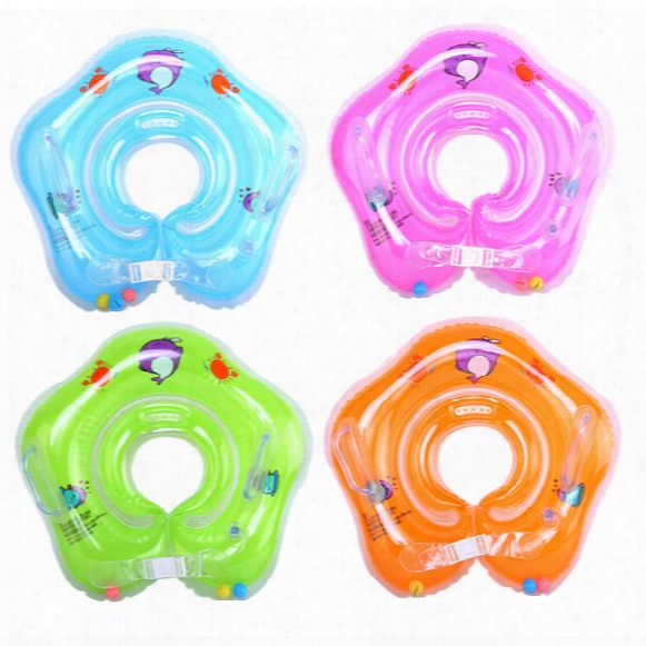 New Dolphin Infant Neck Float Circle For Bathing Swimming Cartoon Pvc Inflatable 39cm/15 Inches Baby Safety Neck Circle Dual Airbags C2406