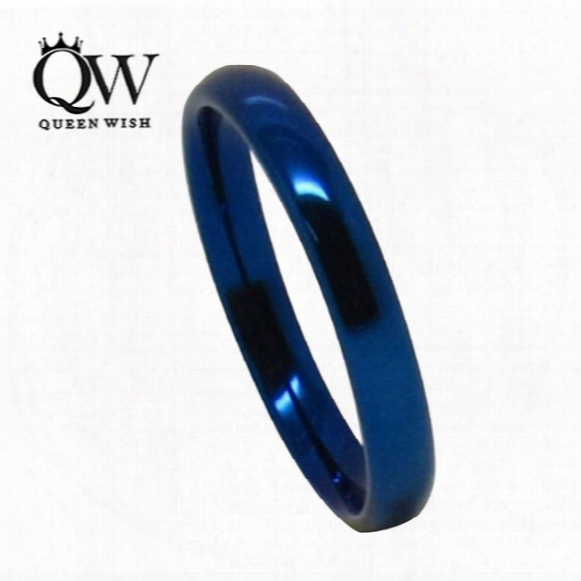 Queenwish Fashion Ring 3mm Tungsten Carbide Engagement Classic Bands Blue High Polished Dome Matching Couples Ringds Gift Antique Jewelry