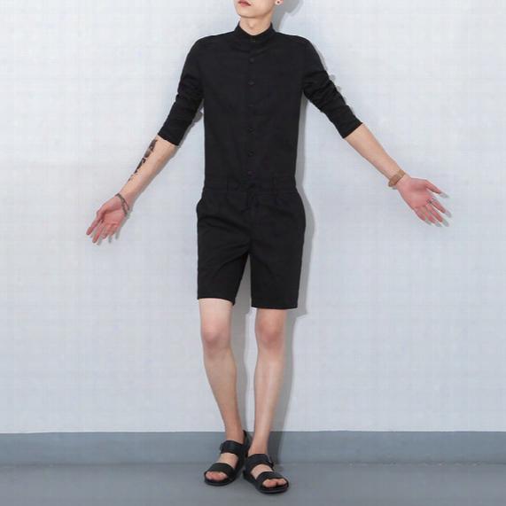 Stand Collar Cotton Jumpsuit Overalls Adult Mens Rompers Short Cargo Pants 2017 Summer New Arrivals Hairdressser's Labour Suits