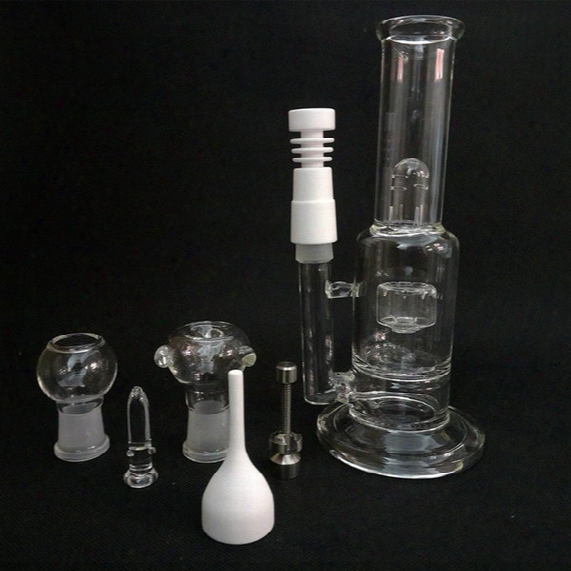 Two Function 8 Inches Glass Bongs Oil Rigs Ash Catchers Hookahs 18.8mm Joint With Glass Dome Bowl Titanium Nail Ceramic Nail Carb Cap