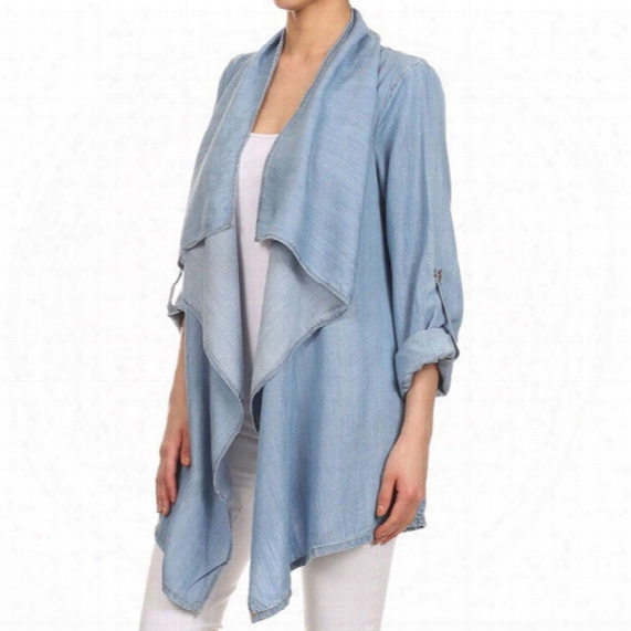 Western Style Women Denim Coat Outwear Drape Collar Long Sleeve Cardigan Jacket Blue Casual Coats Mdf0282