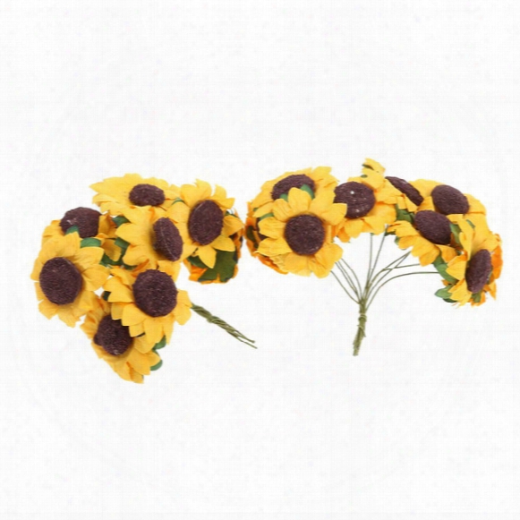 Wholesale- 100pcs Chic Mini Artificial Paper Sunflower Wedding Card Decor Craft Diy Landscape Accesorries (yellow)