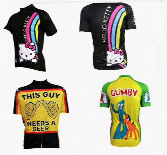 Wholesale-2015 New Women/men Novelty Cartoon Cycling Jersey Cheshire Cat We Can Do It Cycling Tops This Guy Need A Beer Cycling Jersey