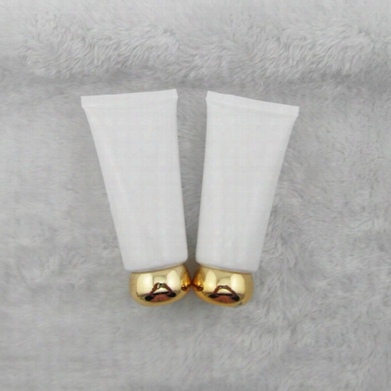 Wholesale- 50pcs 50 Ml White Golden Circular Lid Tube Tube Cosmetic Skin Care Products Packaging Empty Bottles Pe Bottles Plastic Hose