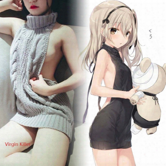 Wholesale- Hot Virgin Killer Sweater Comic Related Product Japanese Cosplay Cartoon Anime Sweater Sleeveless Halter Sexy Knitted Sweater