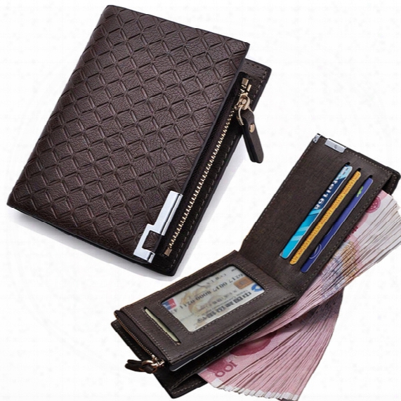 Wholesale-men Wallet Leather With Coin Pocket Zipper Plaid Purse Coin Purse Money Bag Credit Card Holders Mens Zip Wallet Porteemonnaie