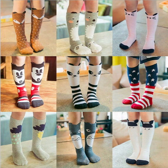 27 Design Girls 2016 Ins Fox Socks Stockings Dhl Children Cartoon Bear Knee High Leggings Baby Chevron Leg Warmers Cotton Socks B001