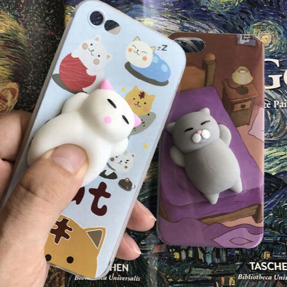 3d Cartoon Cat Phones Cases For Iphone 5 5s 6 6s 7 7plus Squeeze Stress Relieve Squishy Soft Tpu Case