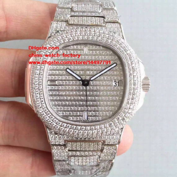 Best Edition Dm Factory 18k White Gold 40.5mm Nautilus 5719/1g-001 Full Diamond Swiss Cal.9015 324s Movement Automatic Mens Watch Watches