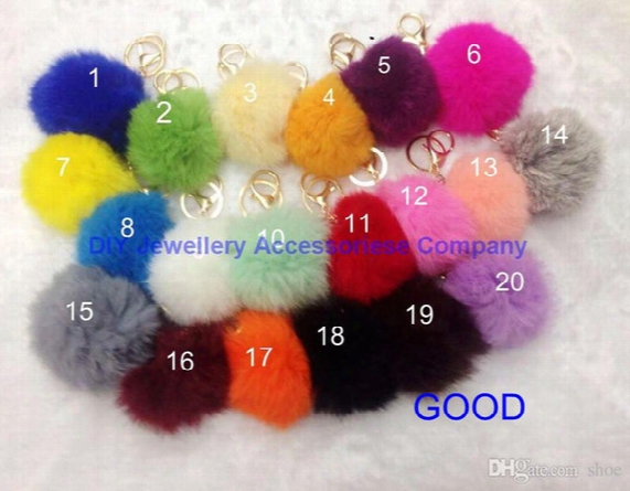 Dhl Free 100pcs 20 Colors Lovely 8cm Genuine Leather Rabbit F Ur Ball Plush Key Chain For Car Key Ring Bag Pendant Car Keychain