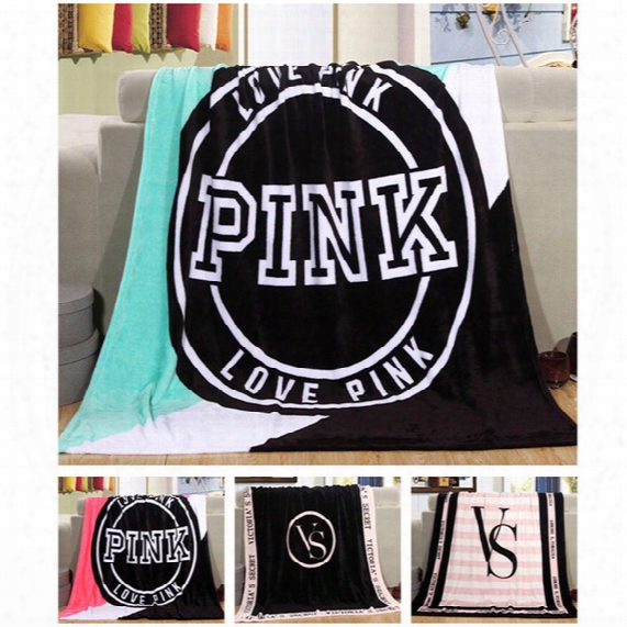 Fashion Vs Pink Letter Blanket Soft Coral Velvet Rug Beach Towel Blankets Air Conditioning Rugs Comfortable Carpet 130*150cm