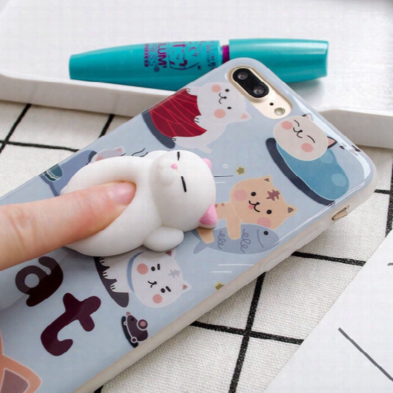 For Iphone 7 Plus Soft Squishy Silicone Lazy Cat Toys Cartoon Cute Pattern Back Cover Phone Tpu Case For Iphone7 6 New Arrival