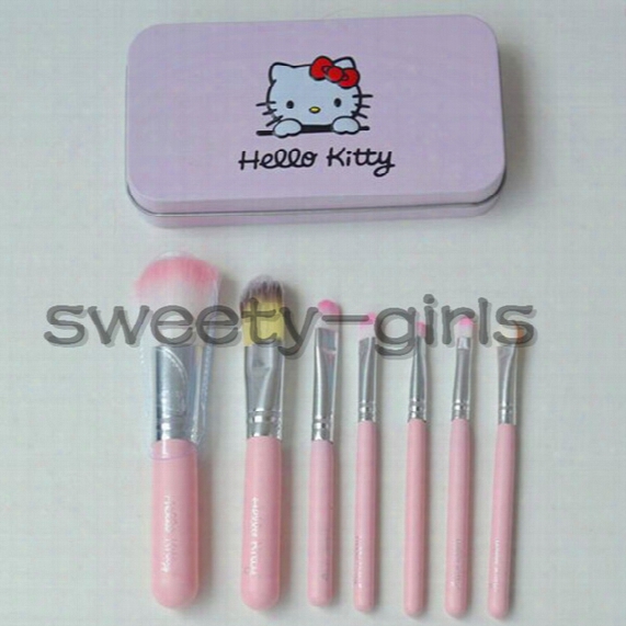 Hello Kitty Makeup Brushes Set For Eyeshadow Blusher Cosmetic Brushes Face Care Tools With Metal Box