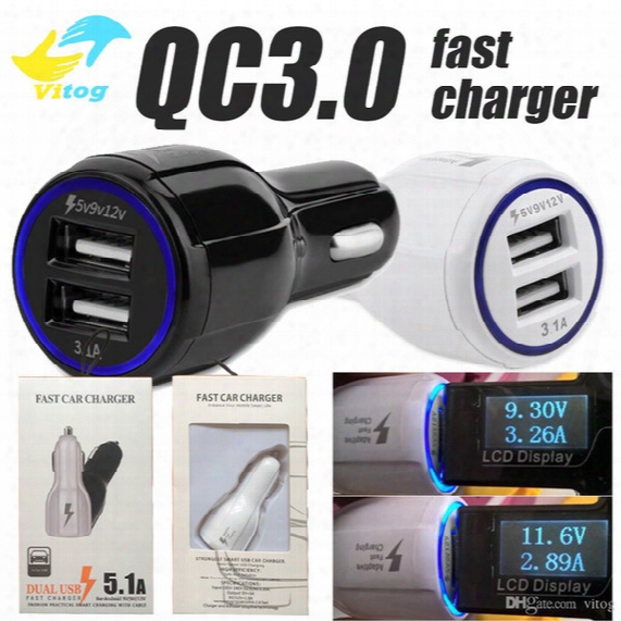 High Quality 9v 2a 12v 1.2a Qc3.0 Fast Car Charge 3.1a Dual Usb Fast Charging Phone Charger Samsung Galaxy S8 With Package
