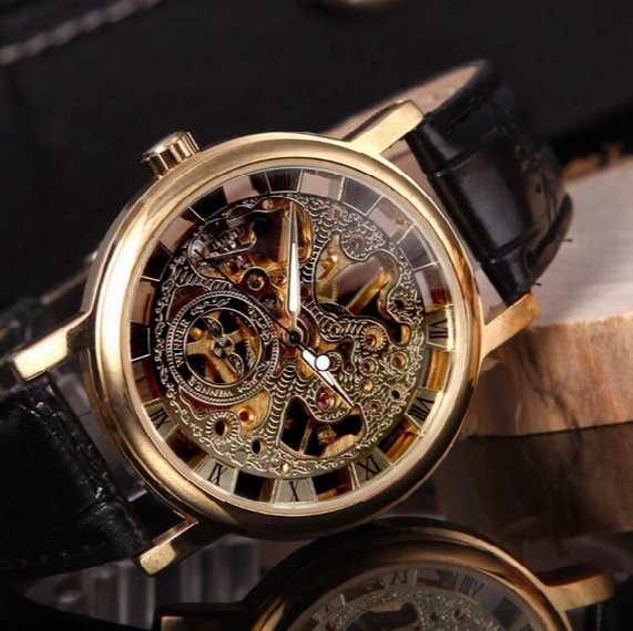 Luxury Brand Winner Automatic Mechanical Watches Men's Stainless Steel Skeleton Watch Gold Dial Aaa Top Quality Watches Gift Box 565