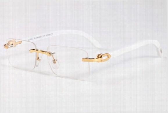 Men Rimless Glasses Wooden Buffalo Horn Glasses Brand Optical Sunglasses Women Silver Gold Wood Glasses Carving Eyewear Frames