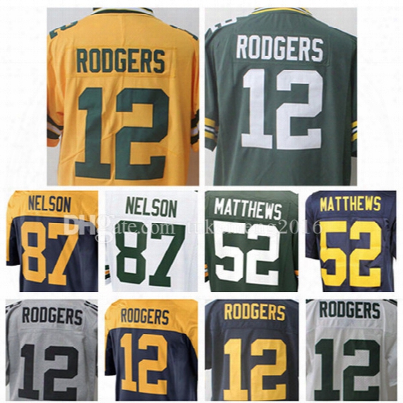 Men's 12 Aaron Rodgers Jersey 52 Clay Matthews 87 Jordy Nelson Jerseys Adult Embroidery And 100% Stitched Wholesale