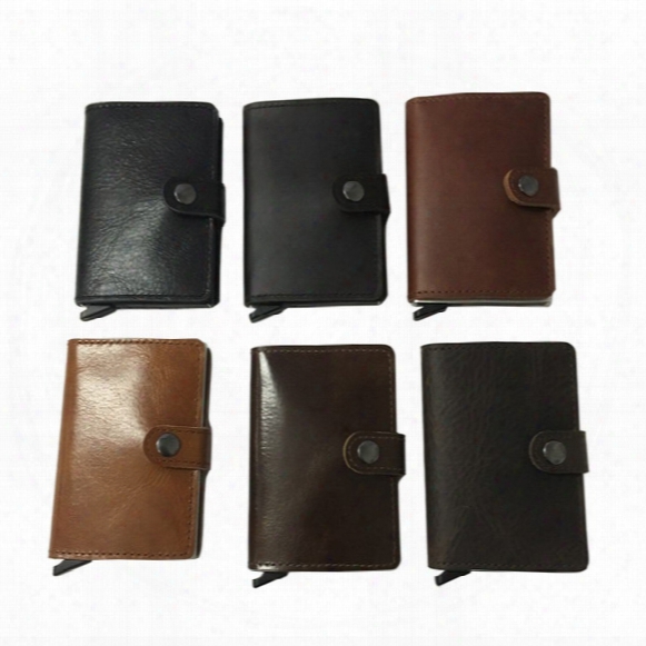 Premium Genuine Leather Wallets Unisex Ultra Slim And Minimalist Leather Wallet With Aluminum Card Holder