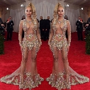 2017 Sheer Beaded Evening Dress Beyonce Met Ball Red Carpet Dresses Nude Naked Celebrity Gown See Through Formal Wear Sweep Train Backless