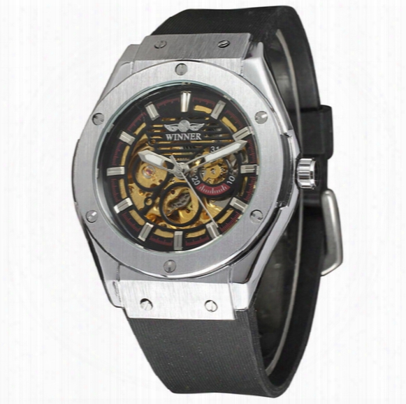 Winner Men Watches 3 Dial Golden Metal Series Top Luxury Brand Automatic Watch Luxury Brand Mechanical Skeleton Male Wrist Watch
