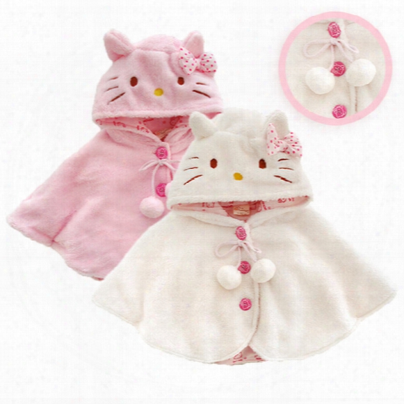 Winter Baby Jacket Kids Plush Cloak Cartoon Cat Girls Hoodies Outerwear Girl Poncho For 0~3 Years Baby 3 P/l