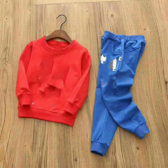2017 New Style Spring / Autumn Cartoon Tshirt+pant Long Sleeve 2pcs Suit Set