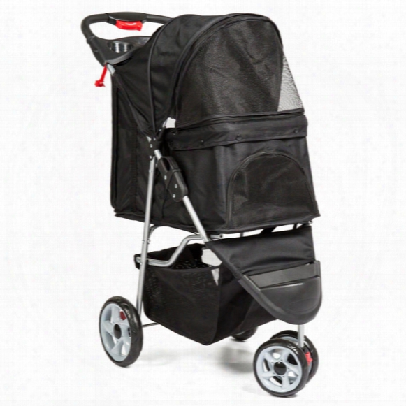 3-wheel Folding Pet Stroller Travel Carrier Carriage For Cats And Dogs- Black