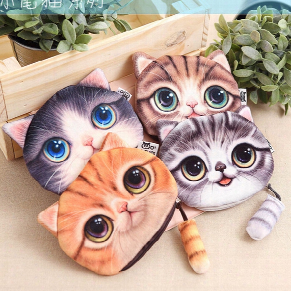 4 Styles New Cat Coin Purse Ladies 3d Digital Printing Big Cats Face Fashion Cartpon Zipper Bag For Children Yc2006