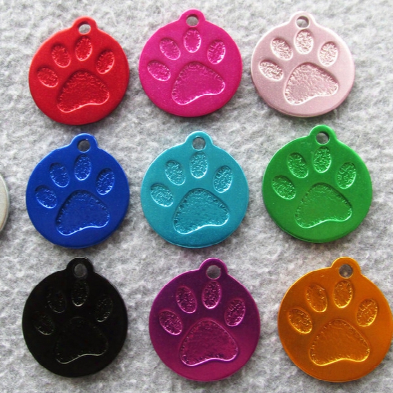 50pcs/lot Paw Design Circle Round Blank Aluminum Pet Dog Cat Id Tags Anodized Pet Dog Tags