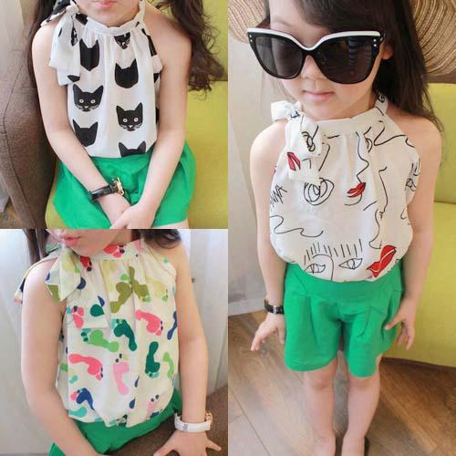 Cartoon Tank Tops Children Condole Belt Kids Tshirts Fashion Girl Dress 2015 Summer Tank Tops Child Clothes Kids Clothing Girls Tops C7796
