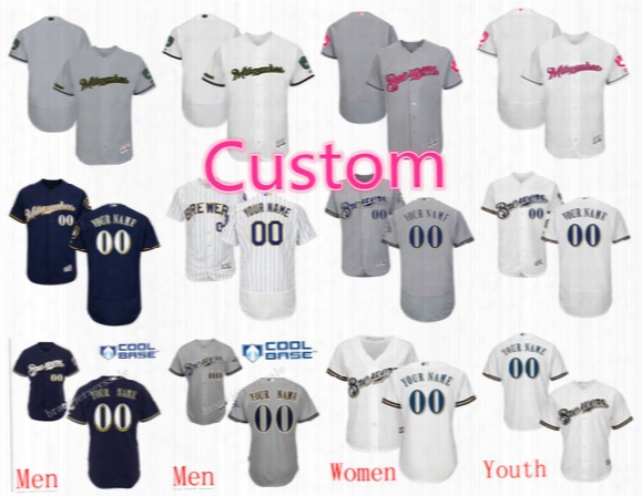 Custom Milwaukee Brewers Men Women Youth 2017 Gray White Memorial Day Mother&#039;s Day Customized Baseball Jerseys For Any Name Any Number