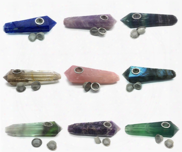 Everydlife Wholesale Natural Amethyst Crystal Smoking Pipes Labradorite Fluorite Rose Smoky Crystal Quartz Pipes With Carb Hole