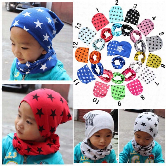 Fashion Baby Boys Girls Beanies Caps Hats Children 's Hat Star Color Head Cap Baby Cotton Hat 1pc Hat +1pc Scarf