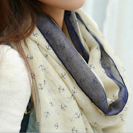 Free Shiping 2014 Spring New Women's Navy Style Anchor Fluid Lengthen Women's Large Cape Scarf 5 Color