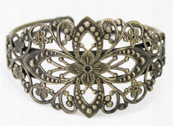Free Shipping Cuff Bracelets Vintage Bronze Filigree Flower Carved Floral Bangle Women's Cuff Bracelet 2016 New