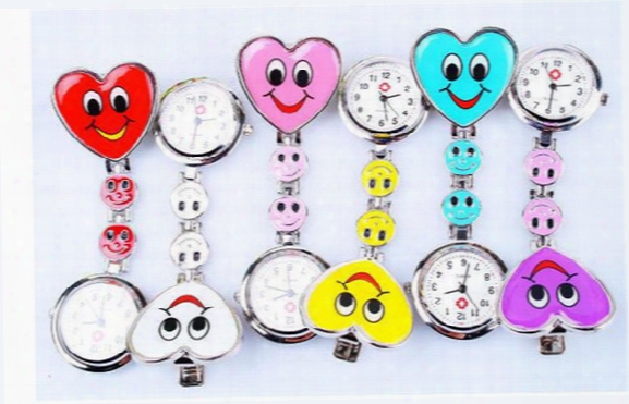 Heart Shape Cartoon Smile Face Nurse Watch Clip On Fob Brooch Hanging Pocket Watch Doctor Fob Quartz Watch Kids Gift Watches