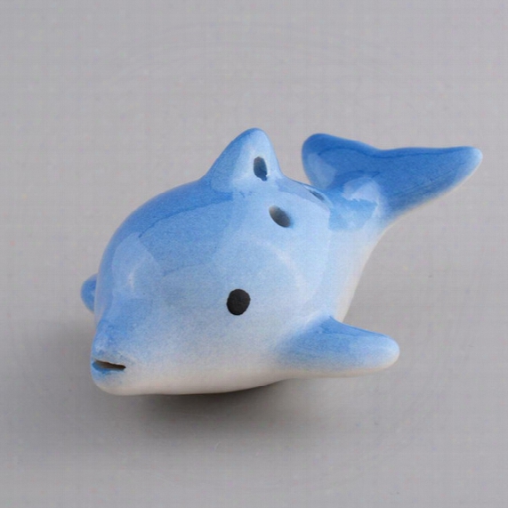 Hot Mini Cute Dolphin Shape 6 Hole Ocarina Ceramic Dark Blue 2016 Spring Style In Stock